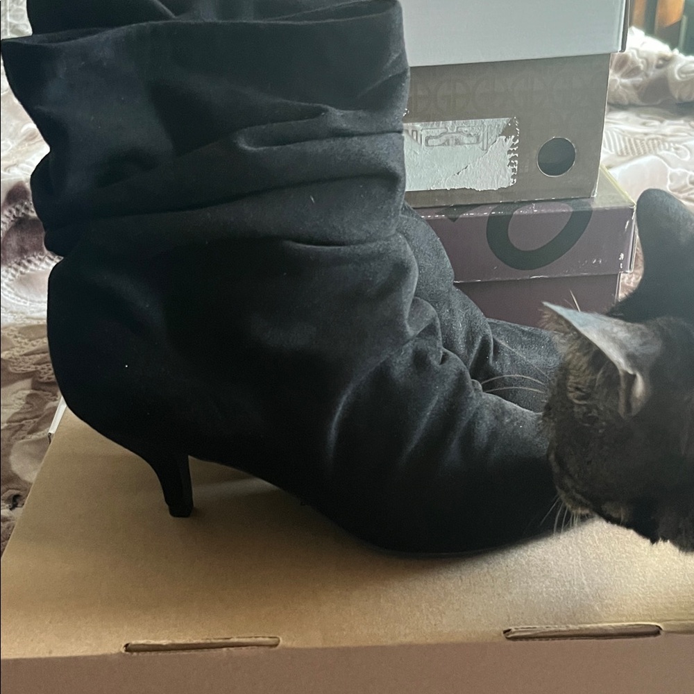 Journee Collection Black Slouch Heeled Boots